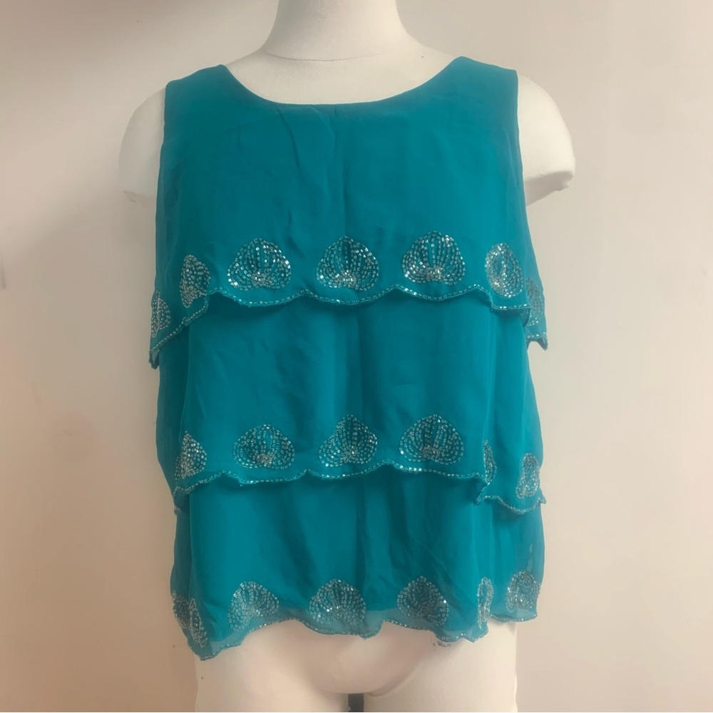 Forever 21 Teal Scalloped Sequin Embellished Tank